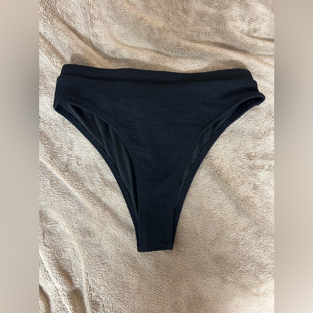 Ribbed Black High Waisted Bikini Bottoms